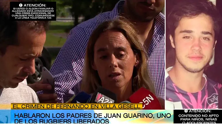 Hablaron los padres de Juan Pedro Guarino, uno de los rugbiers liberados tras el crimen de Fernando