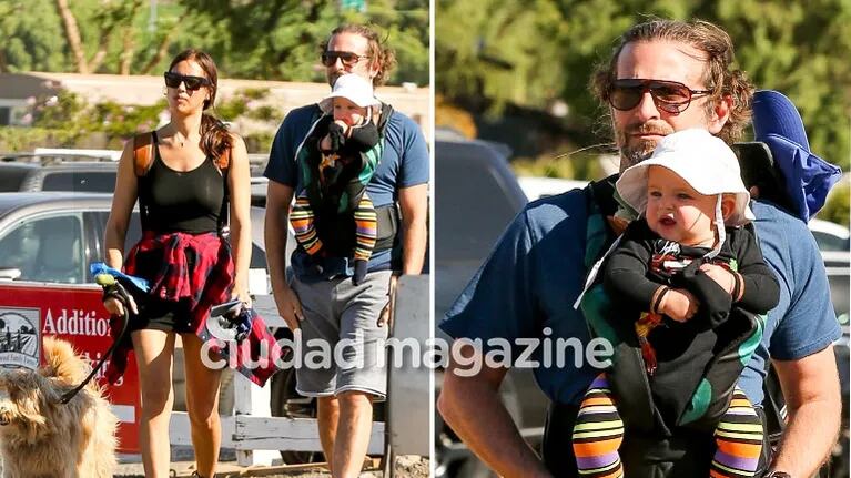 ¡Galán todoterreno! Bradley Cooper, papá canguro en un paseo familiar junto Irina Shayk y su perro