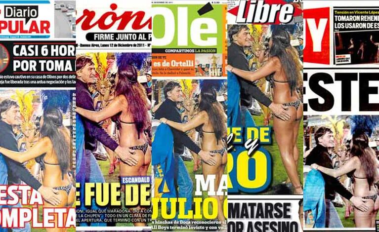 Las cinco portadas de ls diarios en las que aparecieron Julio Cécar Falcioni y Erika Galeano. 